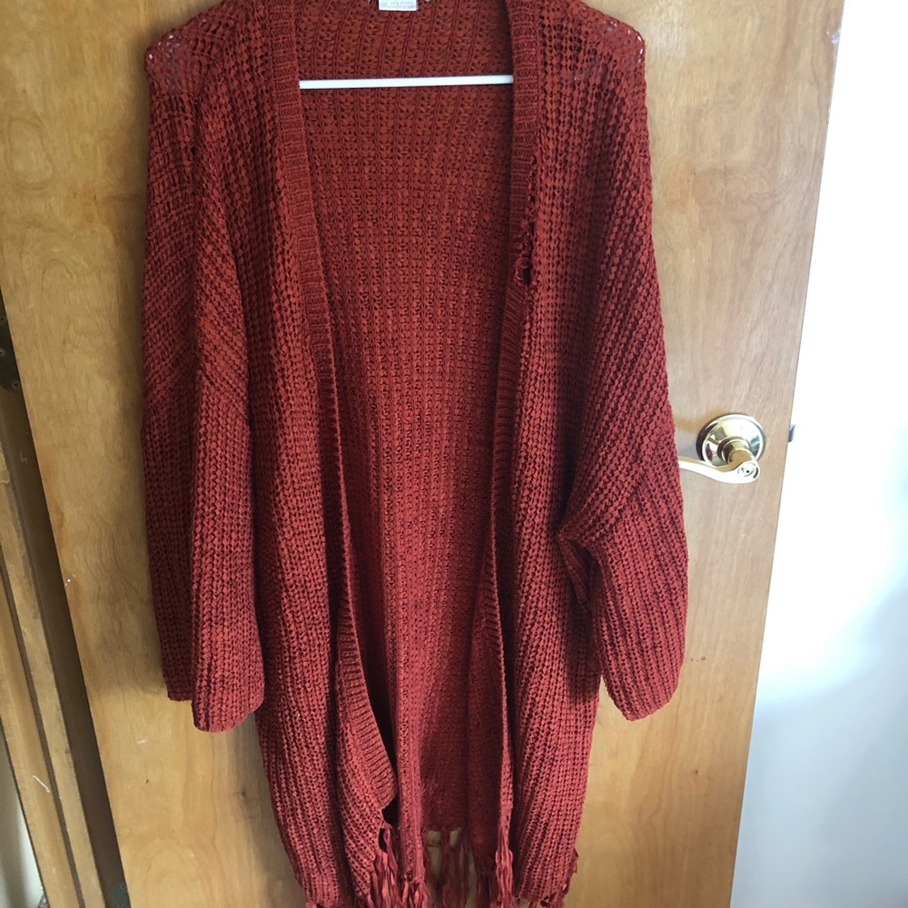 Long orange cardigan